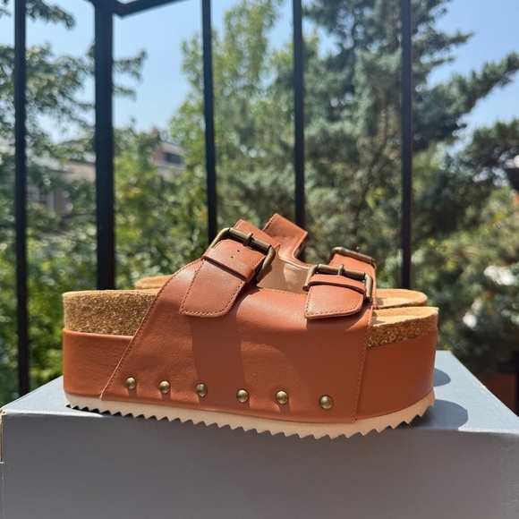 NWT Free People Rule Breaker Platform Sandals Brown Leather Studded Flatform 37 - Picture 12 of 15